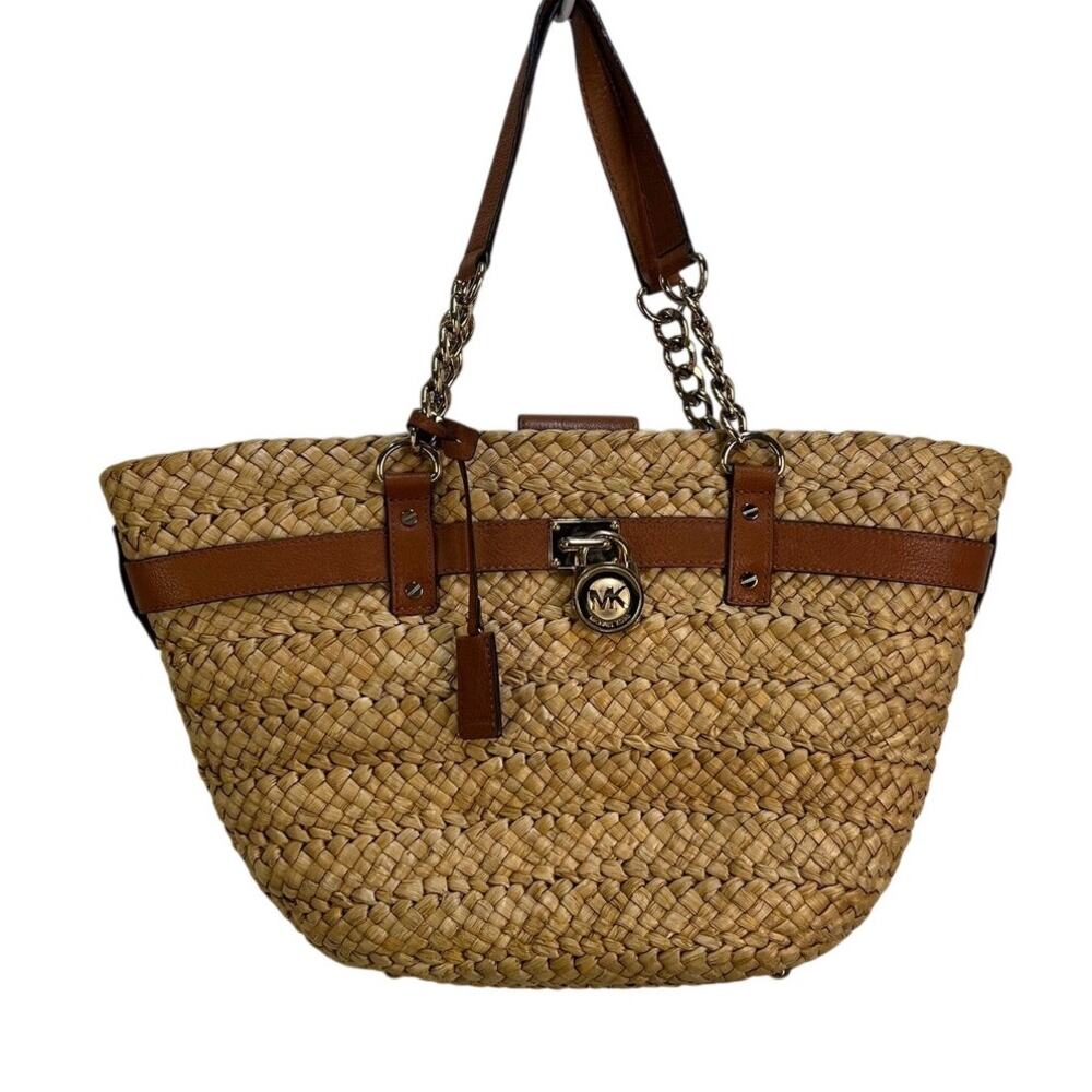 Michael Kors Hamilton Corn Husk Straw Tote Large Handbag